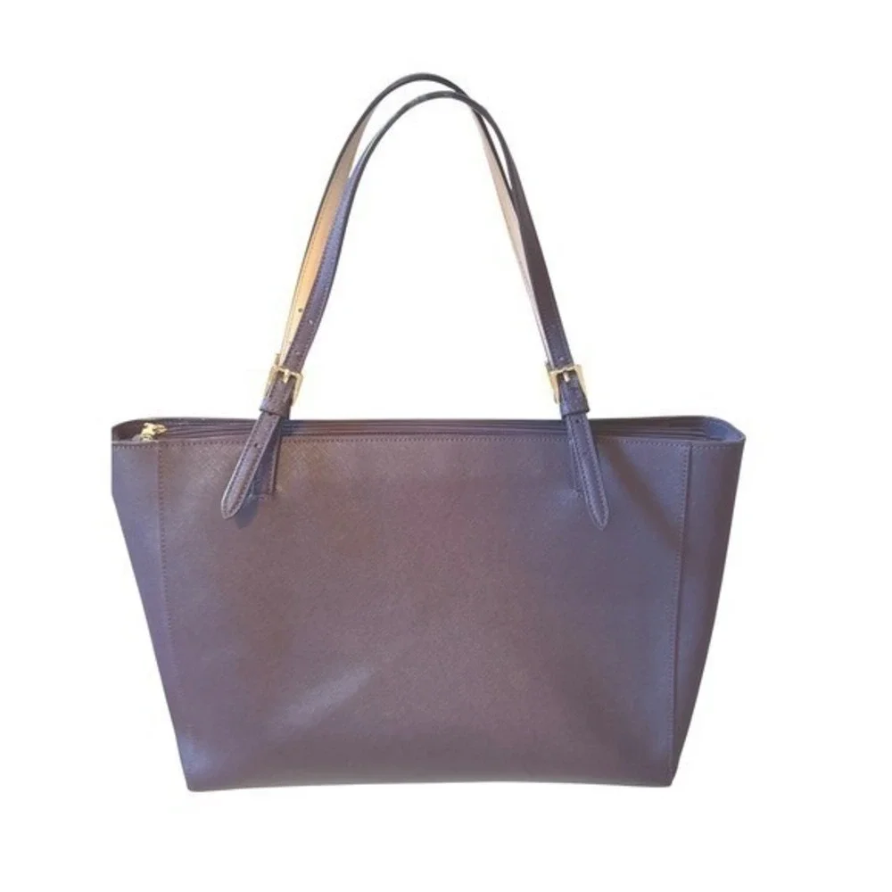 Tory Burch Tote‎ Bag Violet Leather Gold Logo Top Zip Shoulder Bag